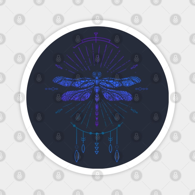 Geometric Blue Boho Dragonfly Magnet by Jitterfly